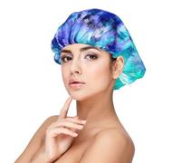 Watercolor Teal Blue Tie Dye,Adult's Satin Sleeping Cap - Women's Elastic Sleep Bonnet, Adjustable Overnight Hair Cover