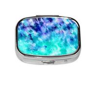 Watercolor Teal Blue Tie Dye,Meta Pill Box 2 Compartment Medicine Case,Portable Organizer,Rectangle Meta Portable Organizer Pill Box 2082 Compartment Medicine Case
