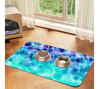 Watercolor Teal Blue Tie Dye,Waterproof Pet Feeding Mat,PU Leather Placemats for Cat Dog Water Bowl,Food Mats,30x45cm