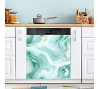 Watercolor Teal Marble Dishwasher Magnet Cover for Door Front, Large Metal Decorative Kitchen Dishwasher Panel Decal Refrigerator Magnetic Decor Sticker 58 x 66 CM