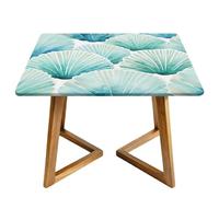 Watercolor Teal Seashell Square Tablecloth with Elastic Edgs Ocean Fitted Table Cover Waterproof Topper Cap for Dining Wedding Party Picnic 100cm