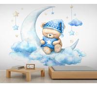 Watercolor Teddy Bear Wall Murals Kids’ Room Nursery Wall Decor Clouds Stars Mural Cartoon Starry Sky Mural Wallpaper for Living Room Bedroom 450 x 305 cm