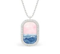 Watercolor The Sea Soft Pink Rectangle Pendant Necklace Silver Women Jewelry Alloy Keychain Tag Jewelry