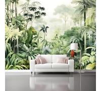 Watercolor Theme Non-Woven Photo Wallpaper, Jungle Plants Pattern Large Poster Mural Wallpaper for Living Room Bedroom Tv Background Office Kitchen Decor - 300 x 210 cm