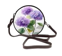 Watercolor Three Purple Hydrangea Flowers Women Round Crossbody Bags Leather Sling Bag Purse