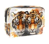 Watercolor Tiger Animals Cosmetic Bag for Women, Travel Toiletries Bags Large PVC Makeup Handy Pouch Organiser with Zipper