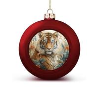 Watercolor Tiger Pattern Christmas Ball Ornaments - Shatterproof Plastic Vintage Rustic Xmas Tree Decorations Pendant for Family Holiday Wedding Party Xmas Hanging Decoration