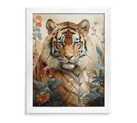 Watercolor Tiger Pattern Diamond Painting Kits for Adults White Wood 40*50cm 5D Diamond Art Kits for Beginners Large DIY Full Drill Round Diamonds Gem Art Crafts Painting for Home Wall Decor