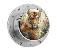 Watercolor Tiger Pattern Kitchen Timer 60 Minute Visual Wind Up Timers Indoor Mechanical Timers with Magnetic Base Stainless Steel Timer for Home Cooking Time Management Tool