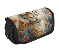 Watercolor Tiger Pattern Pencil Case Organizer - Large Capacity 3 Compartment Pencil Pouch for Adults, Portable Makeup Bag & Aesthetic Stationery Bag with Zipper (8.7x4.3") Unisex Gift