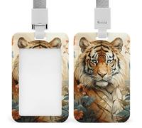 Watercolor Tiger Pattern Retractable ID Badge Holder with Lanyard - Vertical Badge Reel,Keychain Clip,Name Tag Id Card Holder Protector for Nurse Officer Teacher Security Staff Women Men