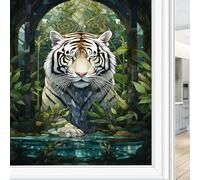 Watercolor Tiger Window Privacy Film, Fantasy Leaf Modern Animal Frosted Stained Glass Window Film Decorative Static Cling for Glass for Home 80x140 cm