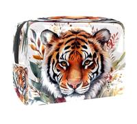 Watercolor Tiger with Flowers Cosmetic Bag for Women, Travel Toiletries Bags Large PVC Makeup Handy Pouch Organiser with Zipper