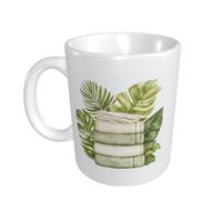 Watercolor Towel Stack with Tropical Leaves Ceramic Cup, Elegant Coffee Mug Tee Drinkware Water Cup for Home Office 11oz
