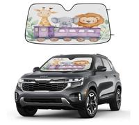 Watercolor Train Elephant Giraffe Lion Car Windshield Sun Shade Foldable Reflective Sunshade UV Protection Heat Block Front Window Shade for Car Truck SUV Keeps Interior Cool with Suction Cups