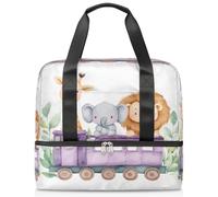 Watercolor Train Elephant Giraffe Lion Sports Tote Gym Bag for Women Men, Travel Duffel Bag with Shoe Compartment Large Capacity Workout Overnight Bag for Fitness Yoga Swimming Weekend