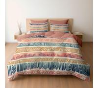 Watercolor Tribal Stripes Peach Pink Printed Duvet Cover, Reversible Dusty Rose Quilt Cover Bedding Single Bed Set, Cosy Soft Hypoallergenic Non-Iron Comforter Covers with Pillowcases