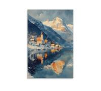 Watercolor Tromso Norway Retro Travel Painting, Northern Lights, Aurora Borealis Poster 16x24inch(40x60cm)