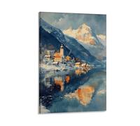 Watercolor Tromso Norway Retro Travel Painting, Northern Lights, Aurora Borealis Poster 20x30inch(50x75cm)