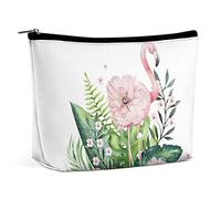 Watercolor Tropical Bird Makeup Bag Flamingo Flower Travel Makeup Bag,PU Leather Makeup Pouch,Cosmetic Bag for Purse,Portable Toiletry Bag,Indoor Makeup Bags for Women