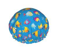 Watercolor Tropical Fish Shower Cap For Women Elastic Edge Bath Cap Waterproof Bathing Hat For Long Hair Spa Braids