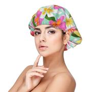 Watercolor Tropical Flowers Floral Plumeria,Adult's Satin Sleeping Cap - Women's Elastic Sleep Bonnet, Adjustable Overnight Hair Cover