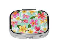 Watercolor Tropical Flowers Floral Plumeria,Meta Pill Box 2 Compartment Medicine Case,Portable Organizer,Rectangle Meta Portable Organizer Pill Box 2076 Compartment Medicine Case