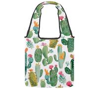 Watercolor Tropical Green Cactus Canvas Tote Bag, Medium Book Tote Reusable Cloth Bag for Women Teachers Nurse