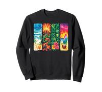 Watercolor Tropical Hawaii Beach Volcano Surf Sweatshirt