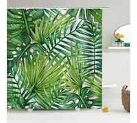 Watercolor Tropical Palm Leaves Print Shower Curtain 200X200Cm - Boho Jungle Green Monstera Bathroom Curtain with Hooks - Washable Waterproof Polyester Bathtub Curtain