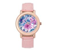 Watercolor Tropical Plants Floral Trees Women’s Watch Quartz Wristwatch Analog with Leather Strap for Office