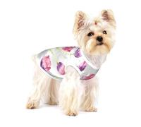 Watercolor Tulip & Dandelion Pattern Print Pet T-Shirt - Summer Dog Clothes Soft Puppy Apparel Outfit for Small Dogs and Cats Daily Outdoor Wear
