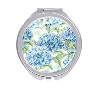 Watercolor Turquoise Hydrangea Seamless Blue Flowers Texture Portable Travel Makeup Mirror, Folding Make Up Mirror, Compact 2X/1X Magnification Mirror for Mom Women Ladies 2.4 x 2.4 inch