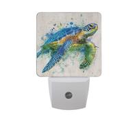 Watercolor Turtle Night Light Dusk to Dawn Sensor LED Night Dimmable Nightlight Lights Plug into Wall for Bedroom