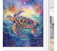 Watercolor Turtle One Way Privacy Window Film Abstract Fantasy Sea Animal Heat Blocking Window Clings Self-Adhesive Privacy Cover Film 45x60 cm