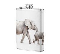 Watercolor Two Elephant Pocket Hip Flask 8 Oz, Stainless Steel Flagons for Dad Groomsman Wedding Travel Camping