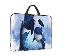 Watercolor Two Killer Whales, 14 Inch Laptop Sleeve, Notebook Bag Laptop Case Sleeve Briefcase with Handle