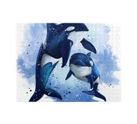 Watercolor Two Killer Whales,500 Pieces Puzzles for Adults-Wooden Jigsaw Puzzle for Adults Elderly