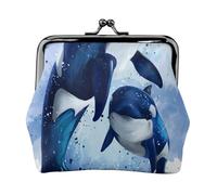 Watercolor Two Killer Whales, PU Leather Coin Purse, Small Wallets, Change Pouch with Kiss Lock Clasp Buckle, Change Purse