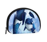 Watercolor Two Killer Whales, Women's Storage Bag Shell Makeup Bag Small Coin Purse Shell Change Pouch