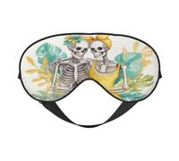 Watercolor Two Skeletons Embracing Sleep Mask Eye Mask with Adjustable Strap, Eye Sleep Shade Cover Blocks Light for Women Men Airplane Travel Nap Meditation