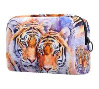 Watercolor Two Tiger Animal Cosmetic Bag for Women, Travel Toiletries Bags Large Makeup Handy Pouch Organiser Bag with Zipper