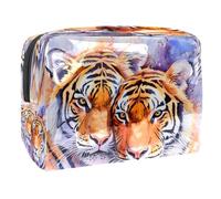 Watercolor Two Tiger Animal Cosmetic Bag for Women, Travel Toiletries Bags Large PVC Makeup Handy Pouch Organiser with Zipper