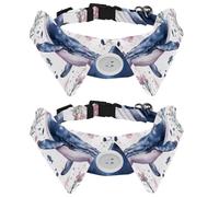 Watercolor Underwater whale and Pink Flowers Dog Collar Bowtie, Comfortable Adjustable Dog Bow Tie Collar for Small Boys and Girls Pets