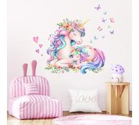 Watercolor Unicorn Wall Stickers, Sleeping Cute Unicorn Wall Decals Peel and Stick Wall Decal Self Adhesive Home Decor for Girls Nursery Kids Room