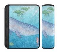 Watercolor Unicorns Whale carseat Strap pad,Release Stress to Your Neck and Shoulders,Belt Alert Covers for Sedan Backpack Van funda para cinturón de carro 2 pcs
