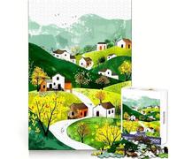 Watercolor Village Landscape with Winding Path Jigsaw Puzzles 1000 Piece for Adults Intellectual Fun Calm Distraction Sharp Cut Thoughtful Gift (50x75cm)