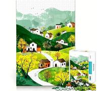 Watercolor Village Landscape with Winding Path Jigsaw Puzzles for Adults 1000 Think Boost Game Precise Interlock Structure Easy to Learn Family Enjoyment (38x52cm)