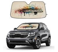 Watercolor Vintage Piano Notes Car Windshield Sun Shade Foldable Reflective Sunshade UV Protection Heat Block Front Window Shade for Car Truck SUV Keeps Interior Cool with Suction Cups