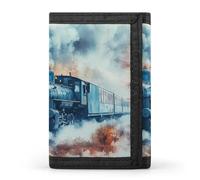 Watercolor Vintage Steam Train Cloth Wallet Card with Holder Trifold Pocket Slim Wallets